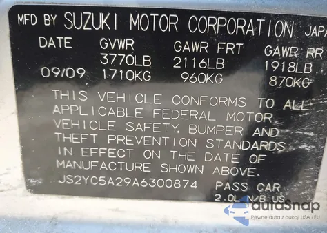 2010 Suzuki Sx4 Le/Le Popular z USA, uszkodzony, nr VIN JS2YC5A29A6300874